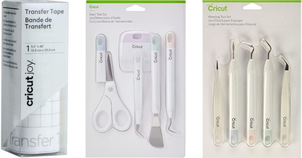 Stock images of Cricut Transfer tape and 5-piece basic and weeding tool sets