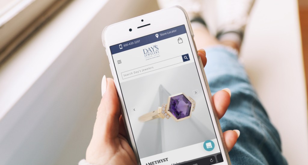 Woman browsing the Day's Jewelers Website on her phone