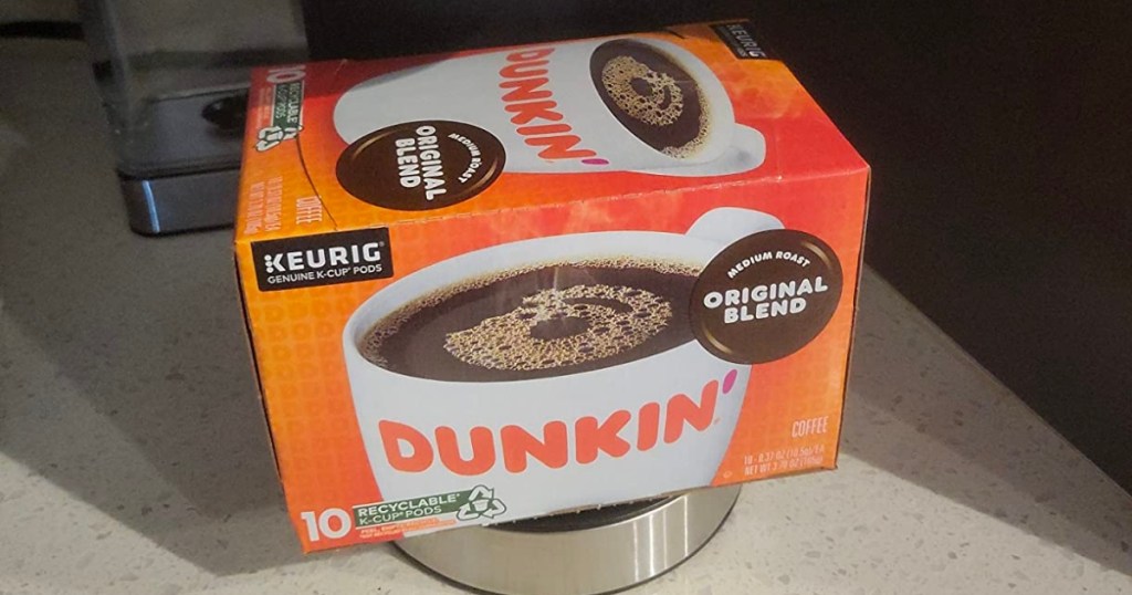 dunkin' orignial k-cups box on coffee machine