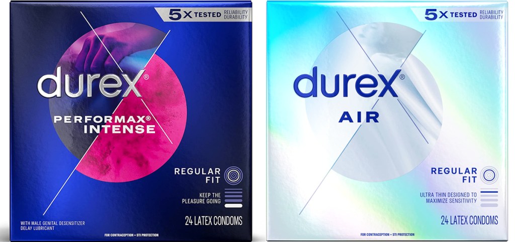 two boxes of durex condoms