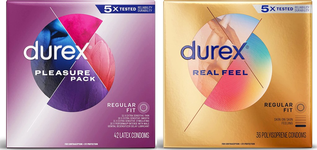 two boxes of durex condoms