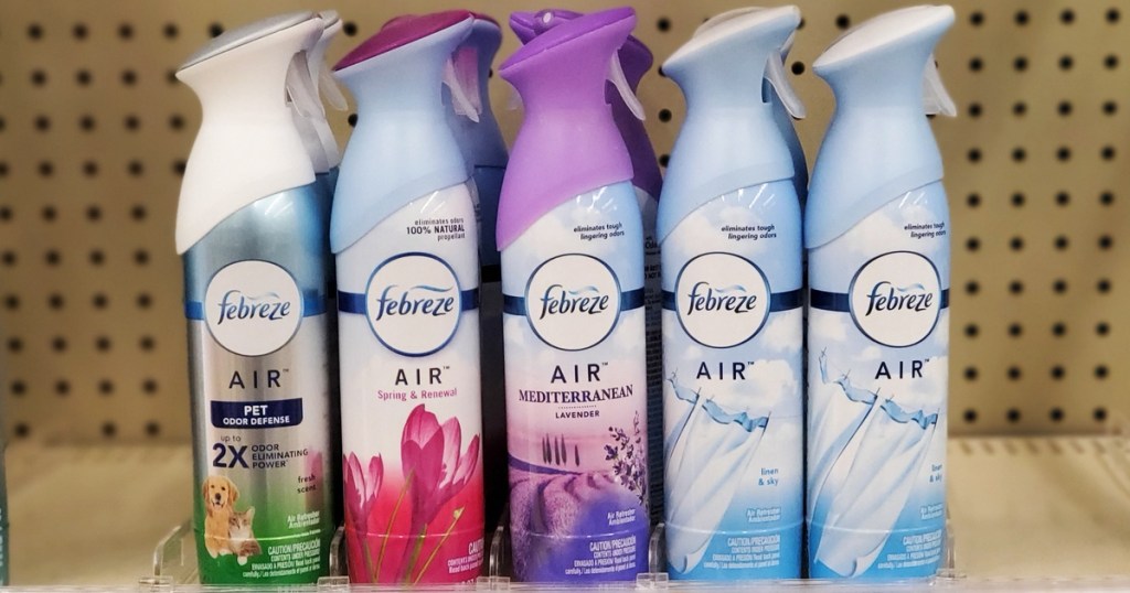 cans of Febreze air fresheners on store shelf