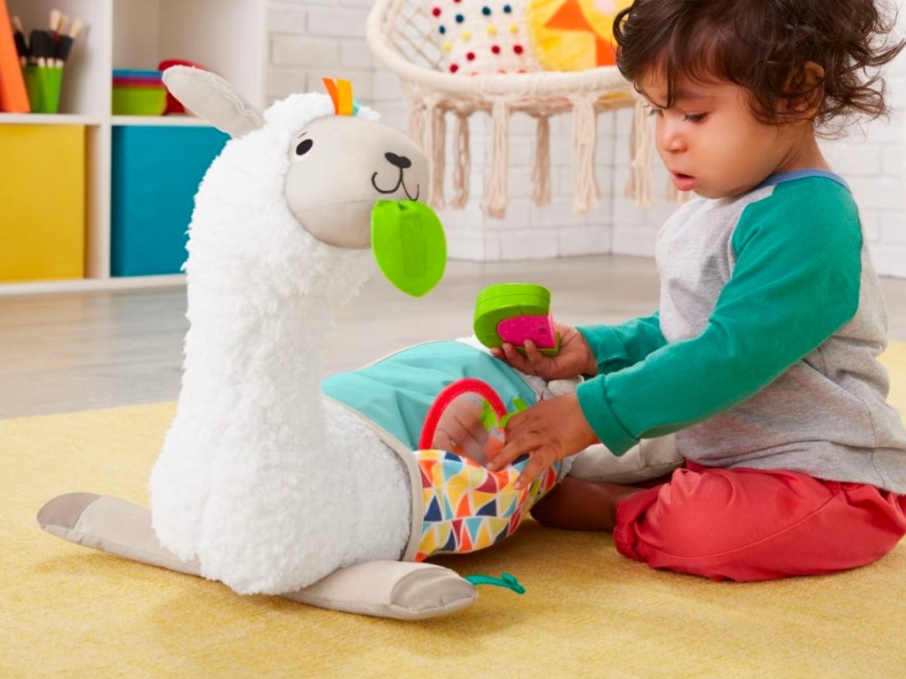 baby with Fisher-Price Grow-With-Me Tummy Time Llama