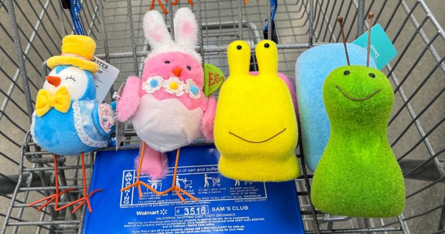 colorful Easter Birds and snails in cart at Walmart