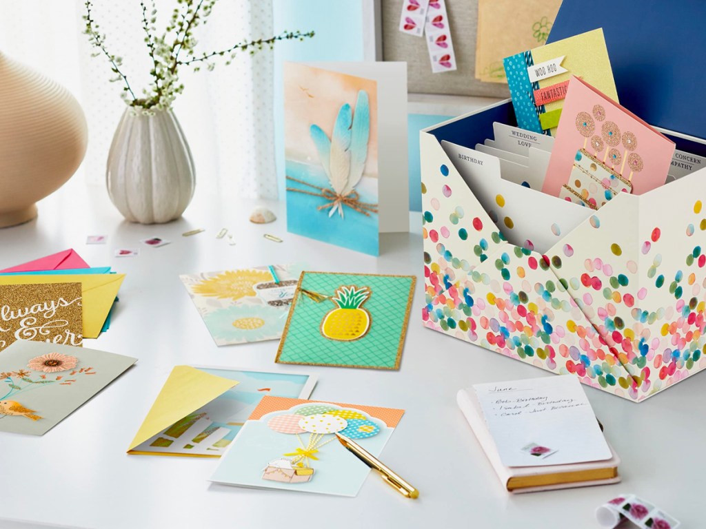 Hallmark Handmade Greeting Card Organizer Box w: 24 Cards in Watercolor Dots