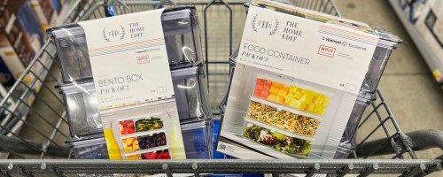 the home edit bento boxes and food storage containers in cart