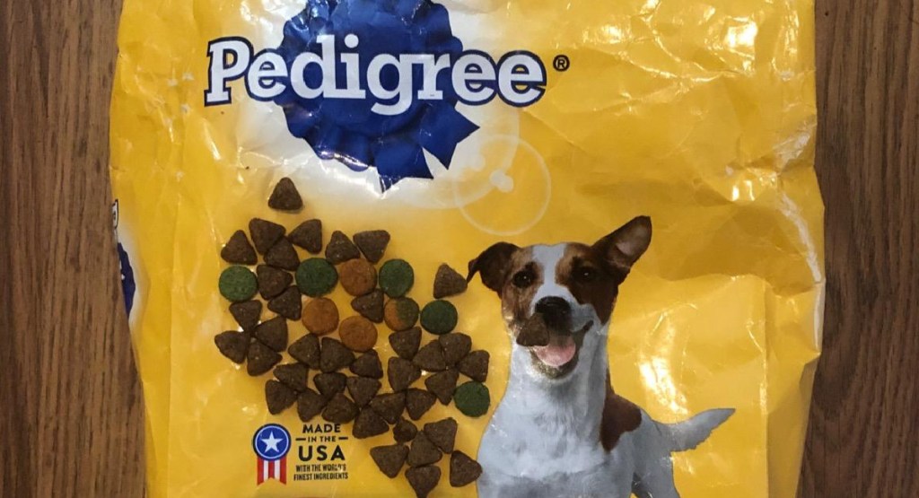 Pedigree dog food bag on the floor 