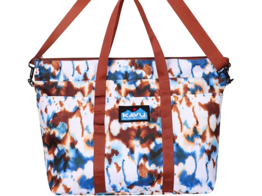 kavu traveller tote bag in brown and blue tie dye
