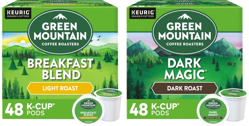 two boxes of Green Mountain Coffee k-cups