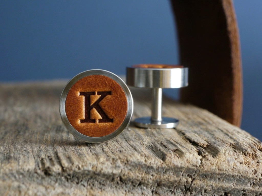Personalized leather cuff links from Kingsley Leather, one of the best black owned Etsy shop businesses