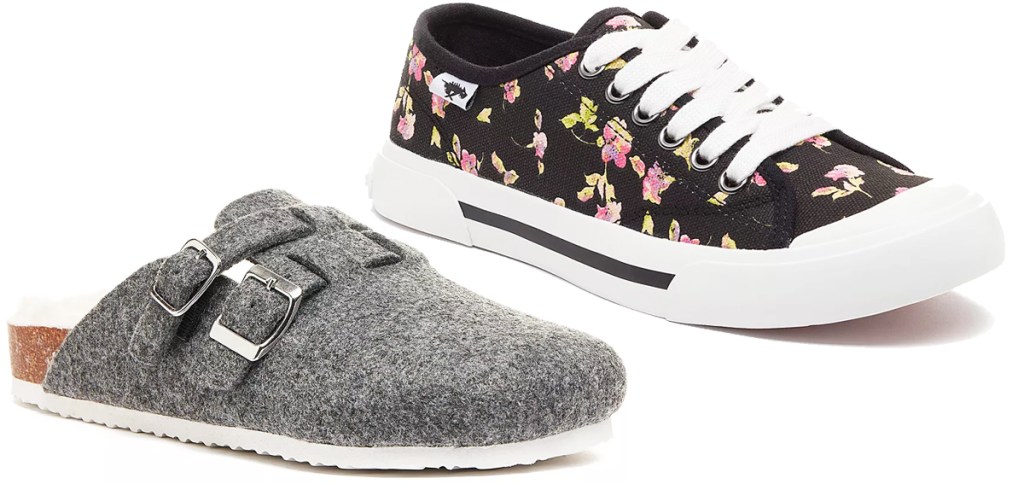 grey mule and floral print sneaker