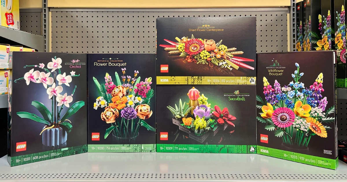 LEGO botanical flowers building sets on store shelf