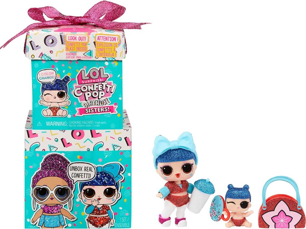 LOL Surprise Confetti Pop Sisters box, LOL Doll, mini sister doll and purse
