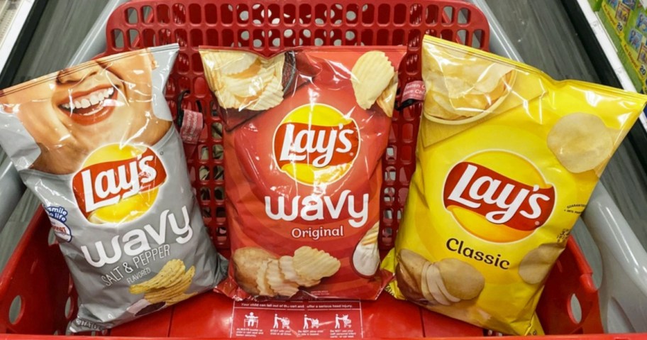 three bags of lay's chips in target shopping cart