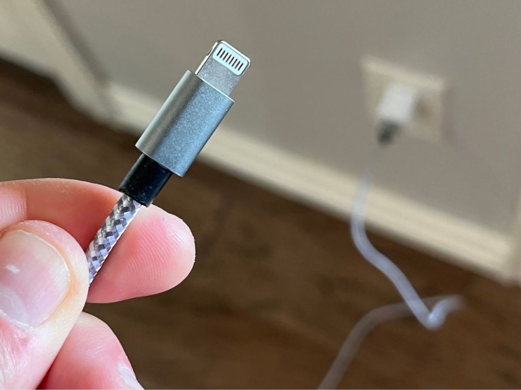 Close of view of a Lightning Charging Cable charging end 