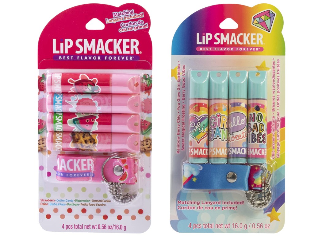 Lip Smacker Flavored Lip Balm & Lanyard Set 4 Pack in Pink and in rainbow