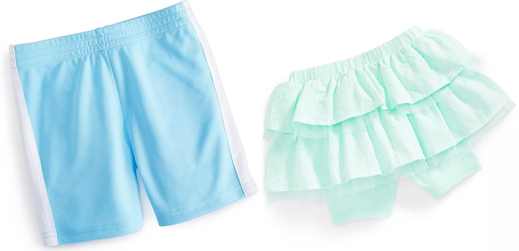 blue shorts and mint green skirt with shorts