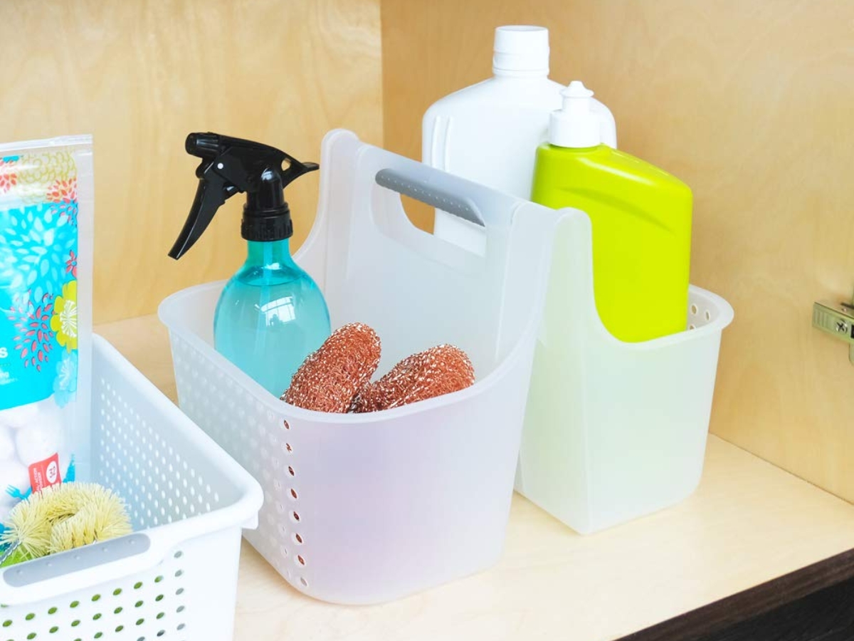 Madesmart bathroom caddy on shelf