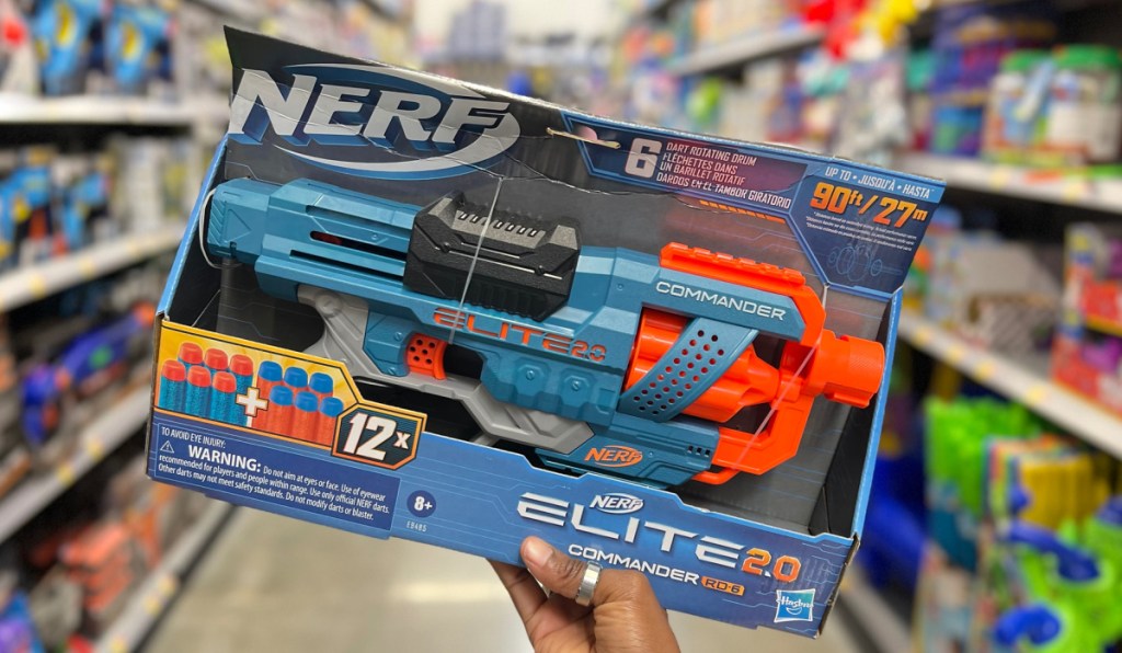 NERF Elite 2.0 Commander RD-6 Dart Blaster in womans hand at store
