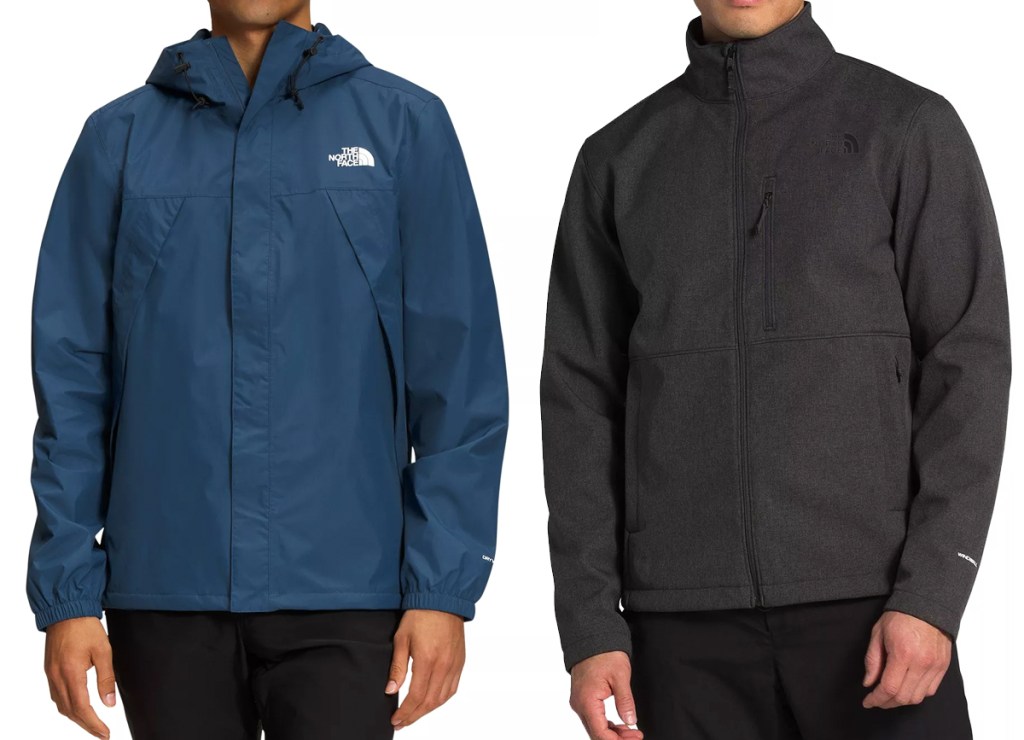 two men modeling north face jackets