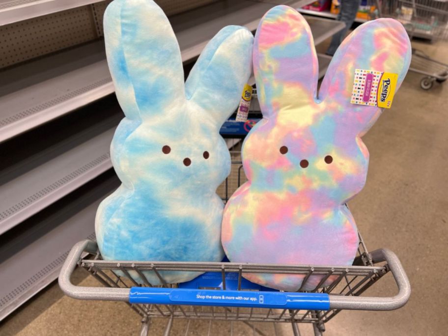 2 large plush Peep Bunnies in a cart