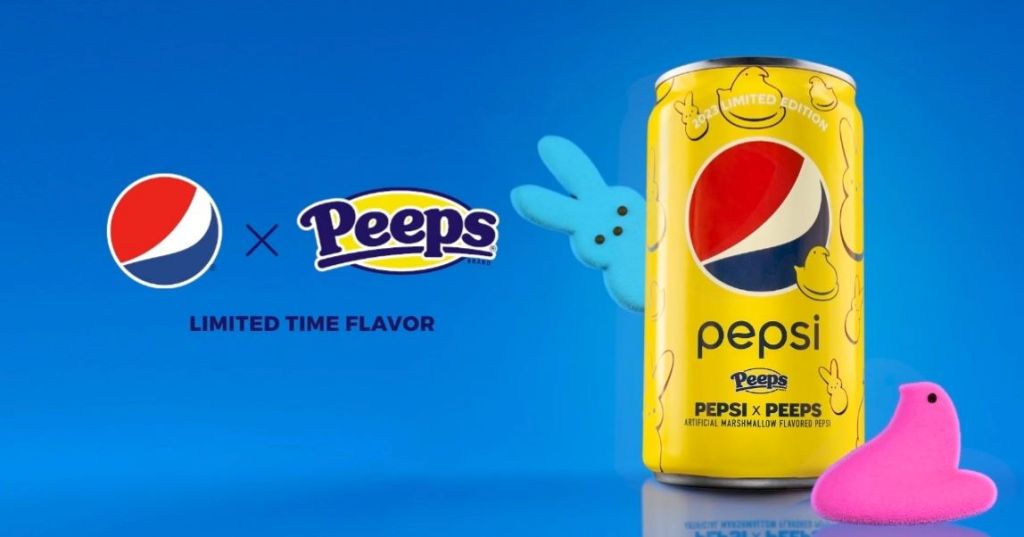 Peeps Pepsi can with Peeps around it and the Peeps and Pepsi logo