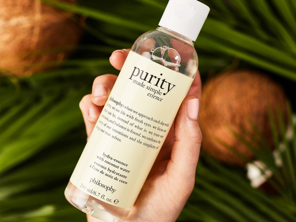 hand holding bottle of Philosophy Purity Made Simple Hydra-Essence