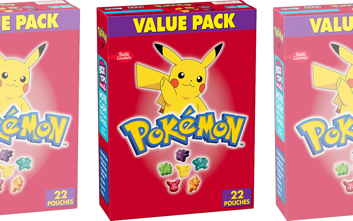 red boxes of Pokemon fruit snacks