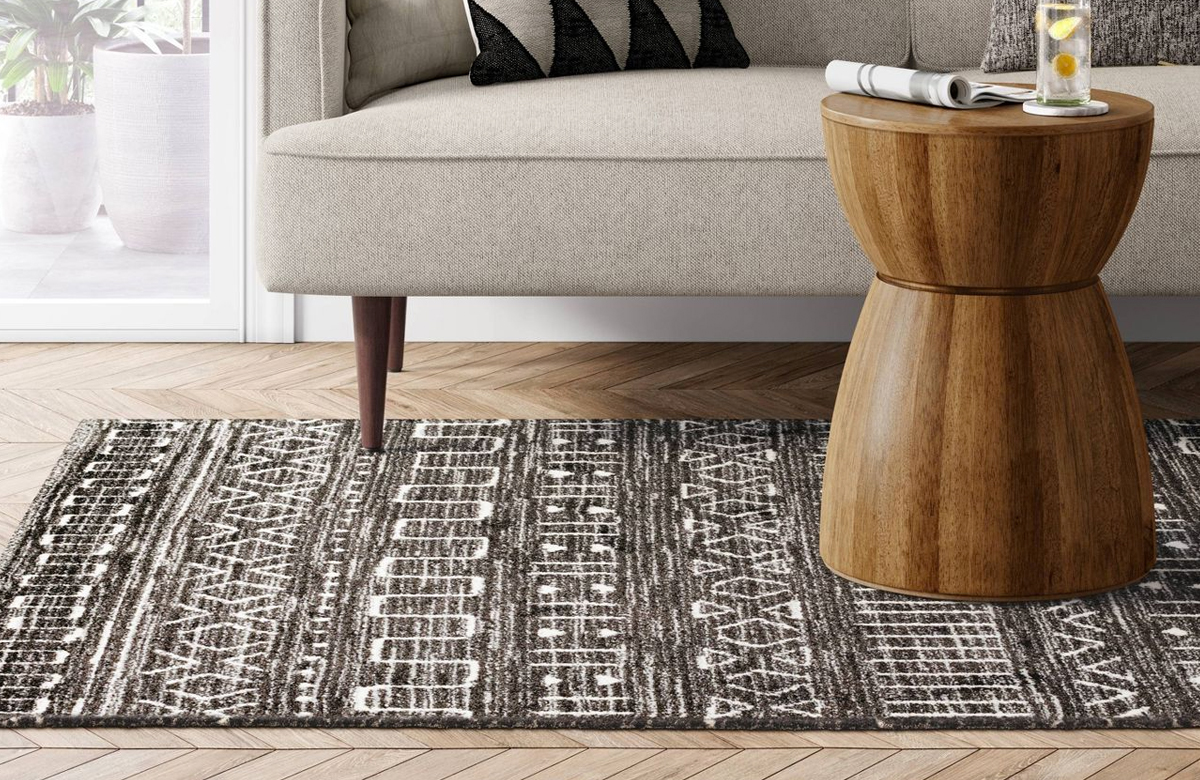black and white geometric print area rug