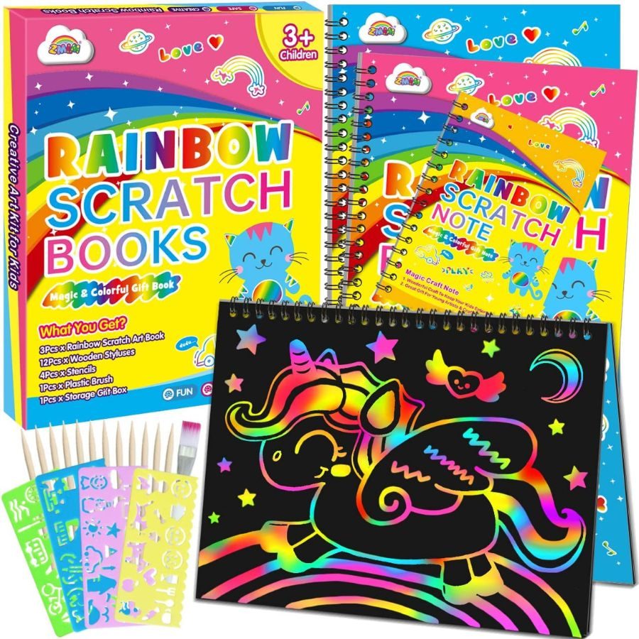 Regenbogen-Kratzpapier-Sets, Bücher im 3er-Pack