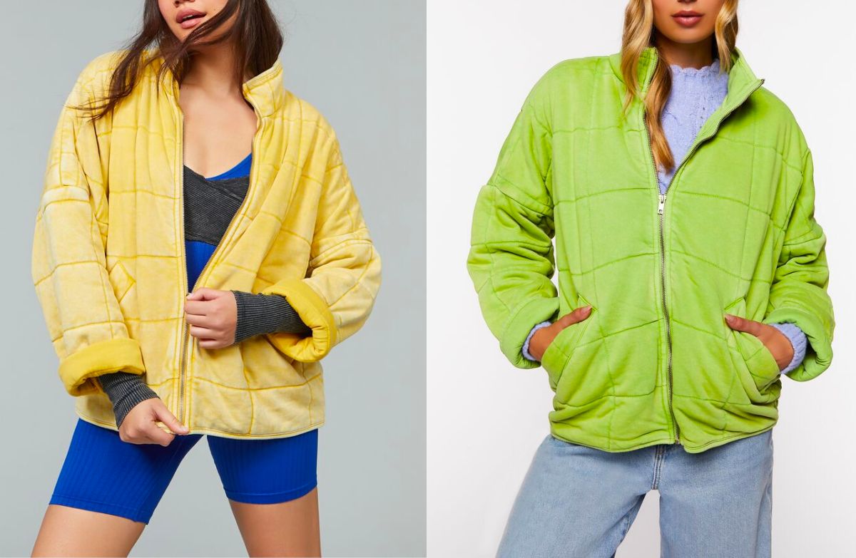 Quilted zip jacket in yellow and bright green