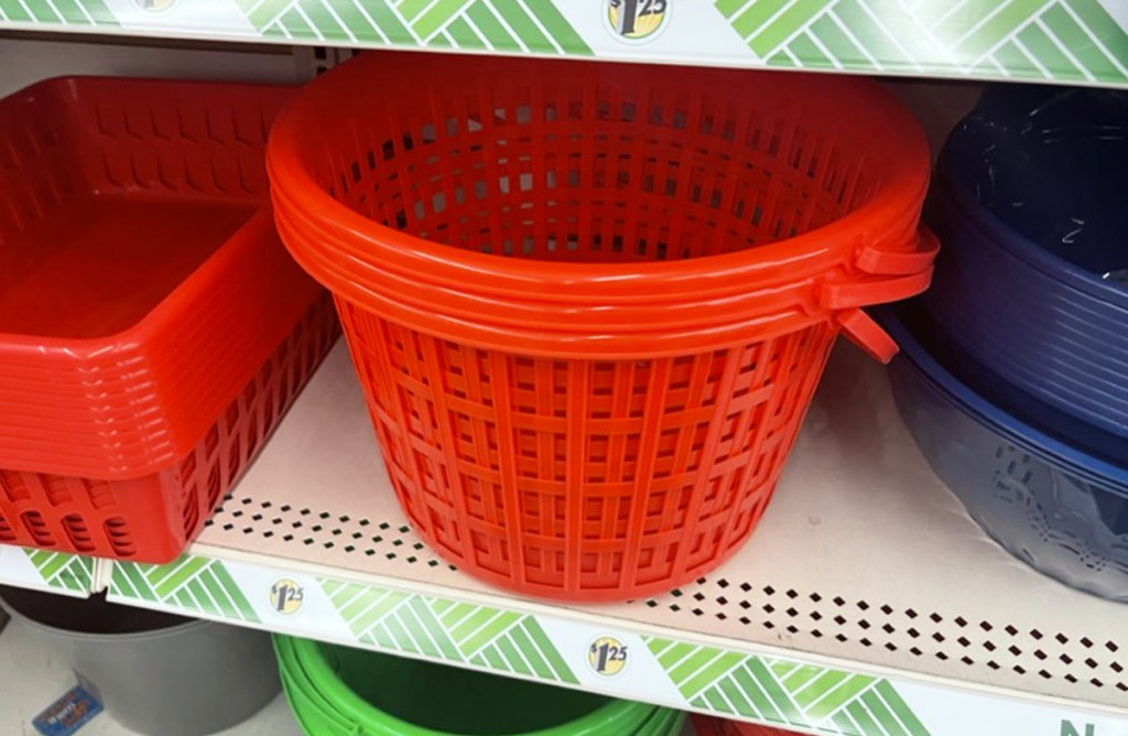 red round storage baskets on store shelf