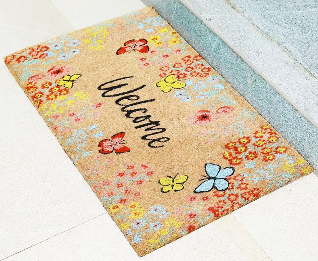Willkommens-Fußmatte mit Blumendruck