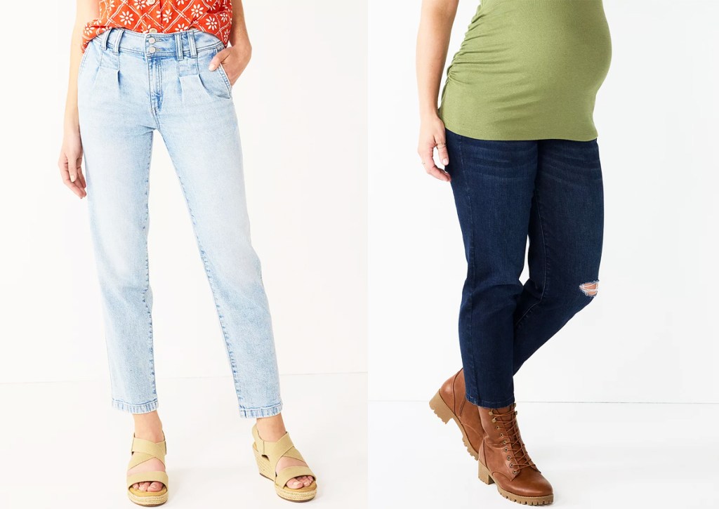 two women modeling jeans