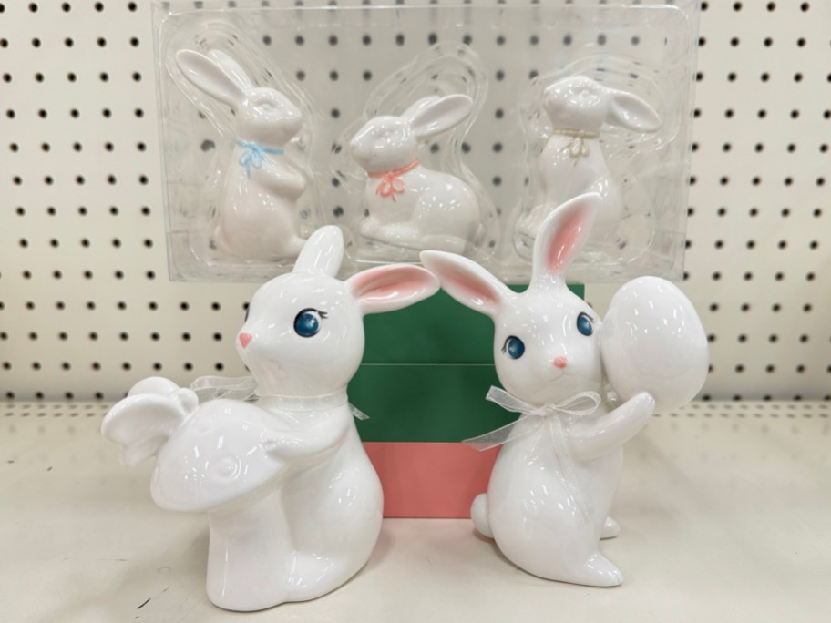 Spritz Ceramic Bunnies on a shelf at Target