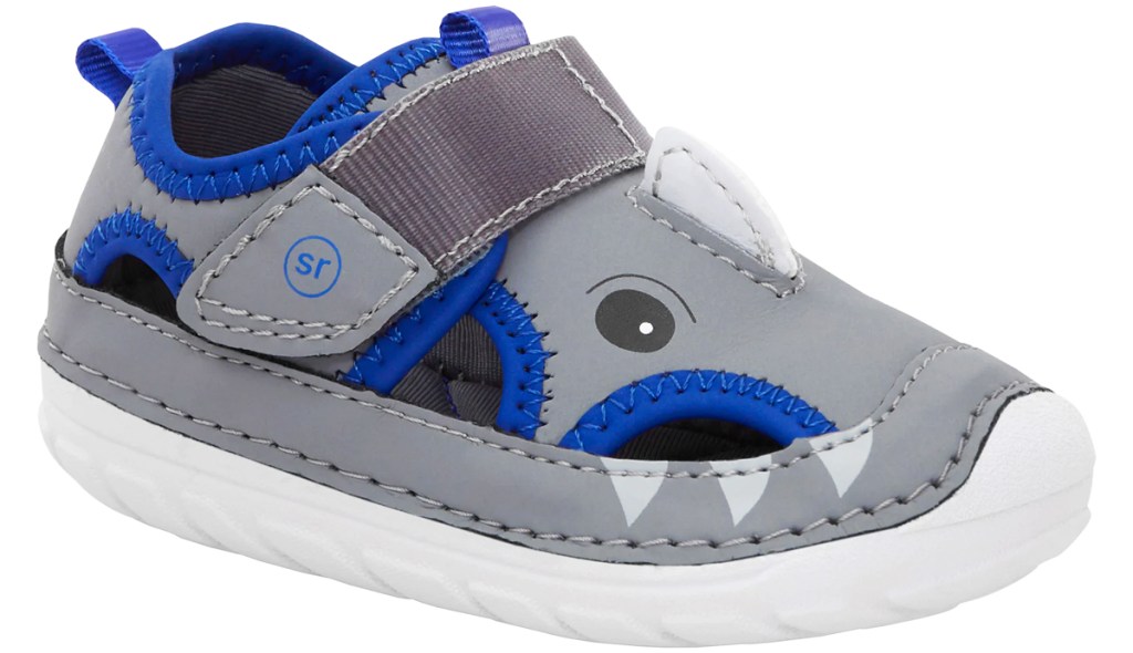 grey and blue shark sandal