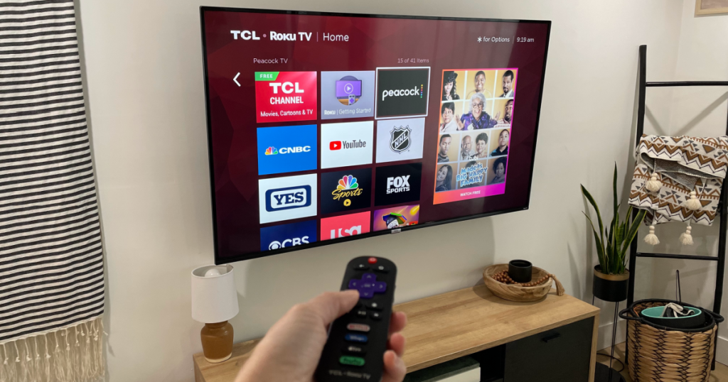 TCL Roku enables smart tv mounted in living room