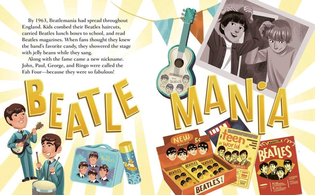 Two pages from the The Beatles Golden Book talking about Beatlemania