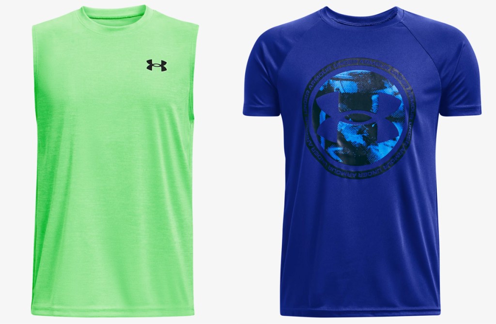 green and blue under armour tops
