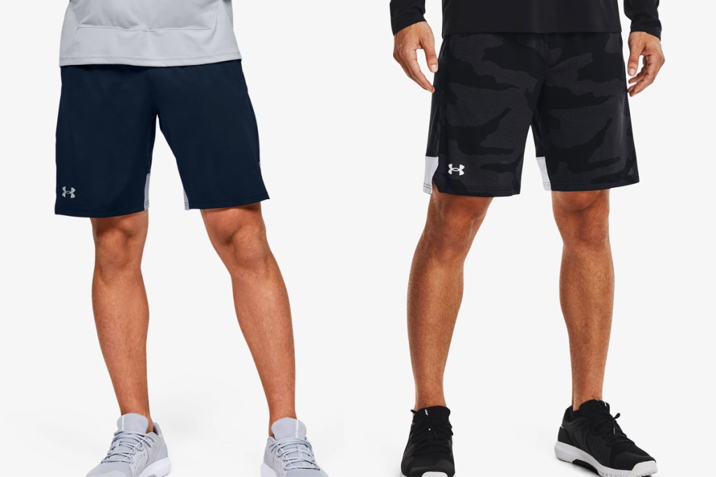 two men modeling under armour shorts