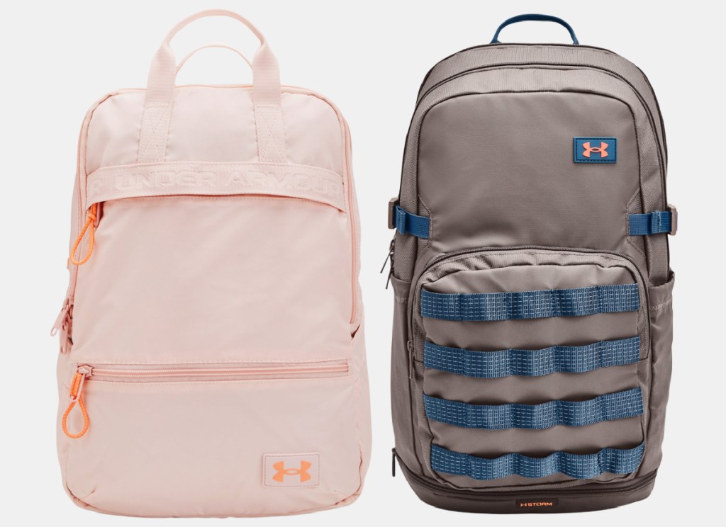 UA backpacks on sale in orange and brwn