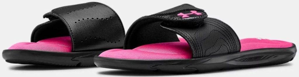 Stock image of a pair of Under Armour slides for women
