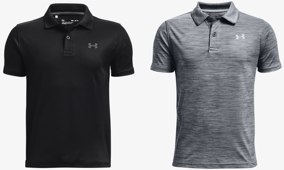 black and grey under armour polo shirts