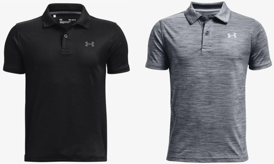 black and grey under armour polo shirts