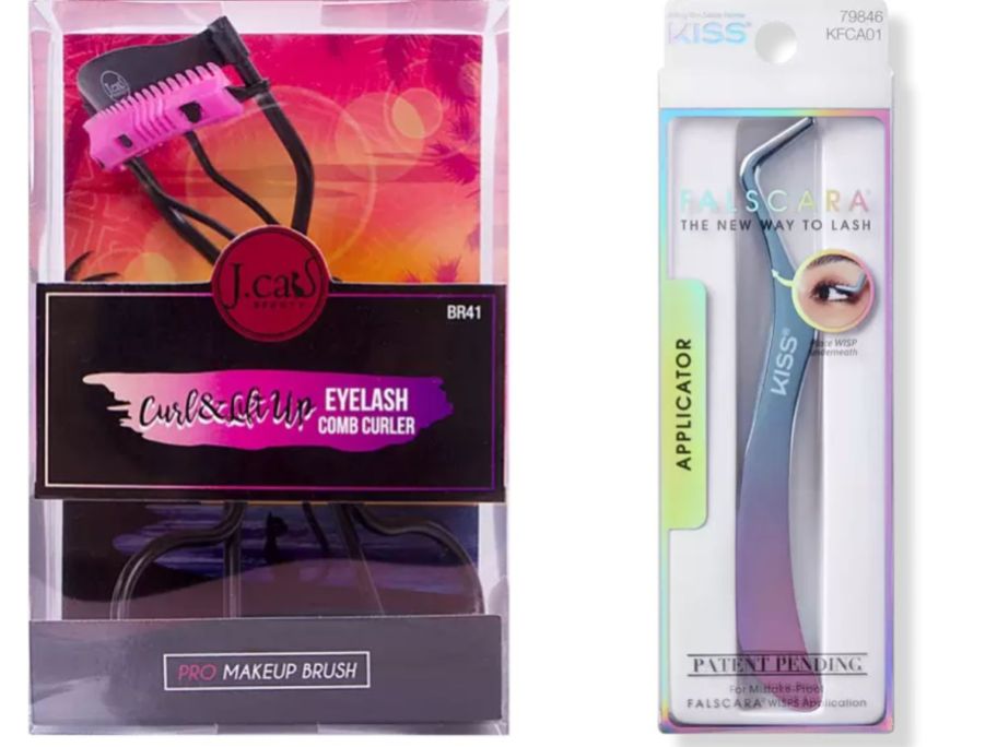 J. Cat beauty eyelash curler and KISS false eyelash applicator in packaging