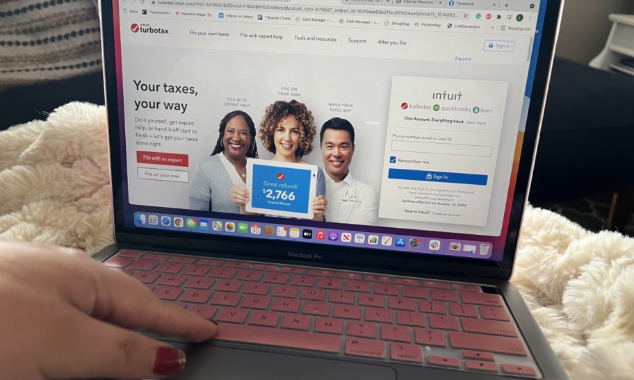 a computer showing the TurboTax website and free filing options