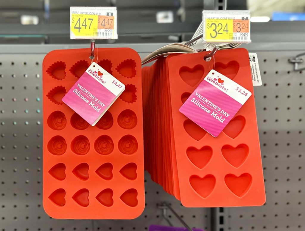 red heart-shaped silicone mold trays
