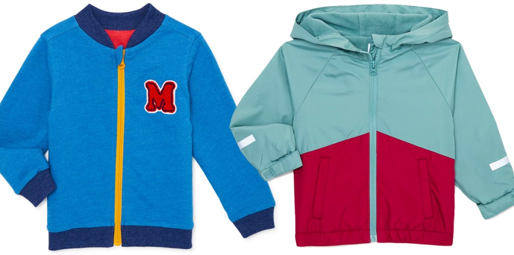 blue disney jacket and blue and red windbreaker