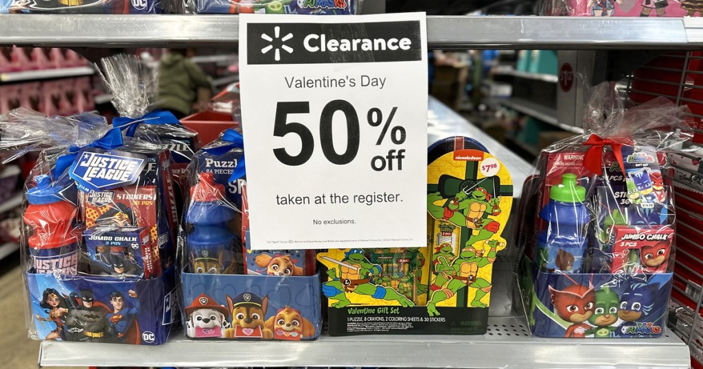 clearance sign in front of valentines gift sets