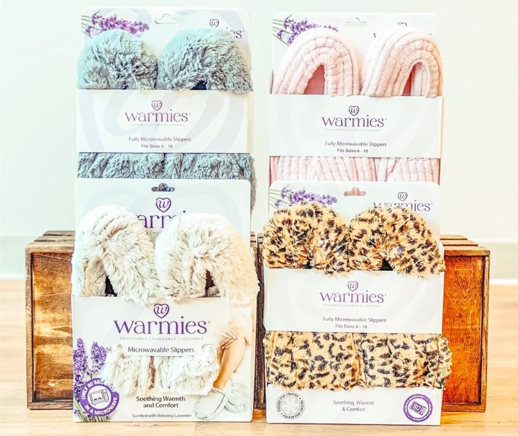 four packs of warmies slippers